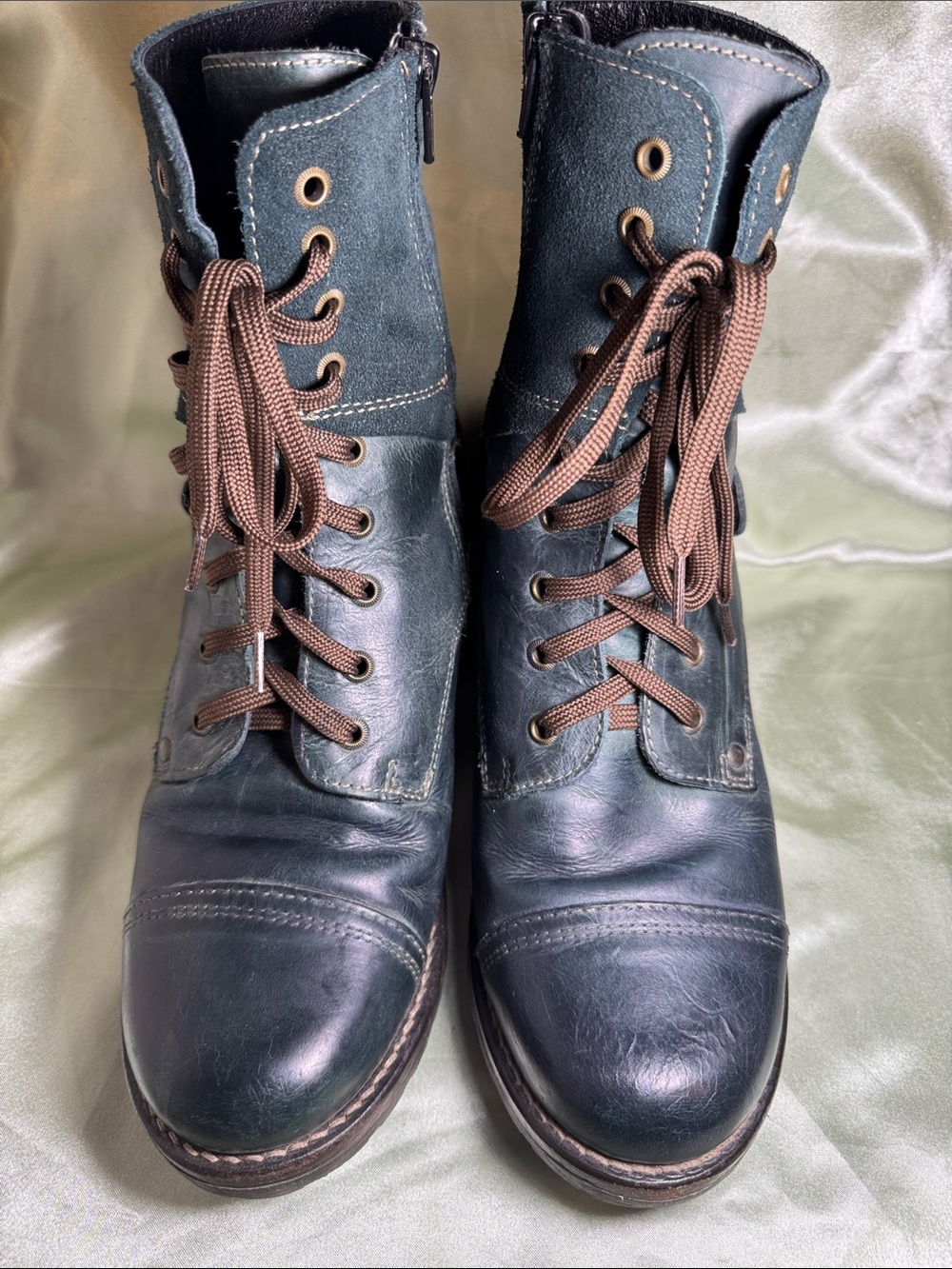 Taos Crave Teal Leather Lace Up Ankle Combat Boots CRV-55141 Women’s 8-8.5 38 - Picture 2 of 12